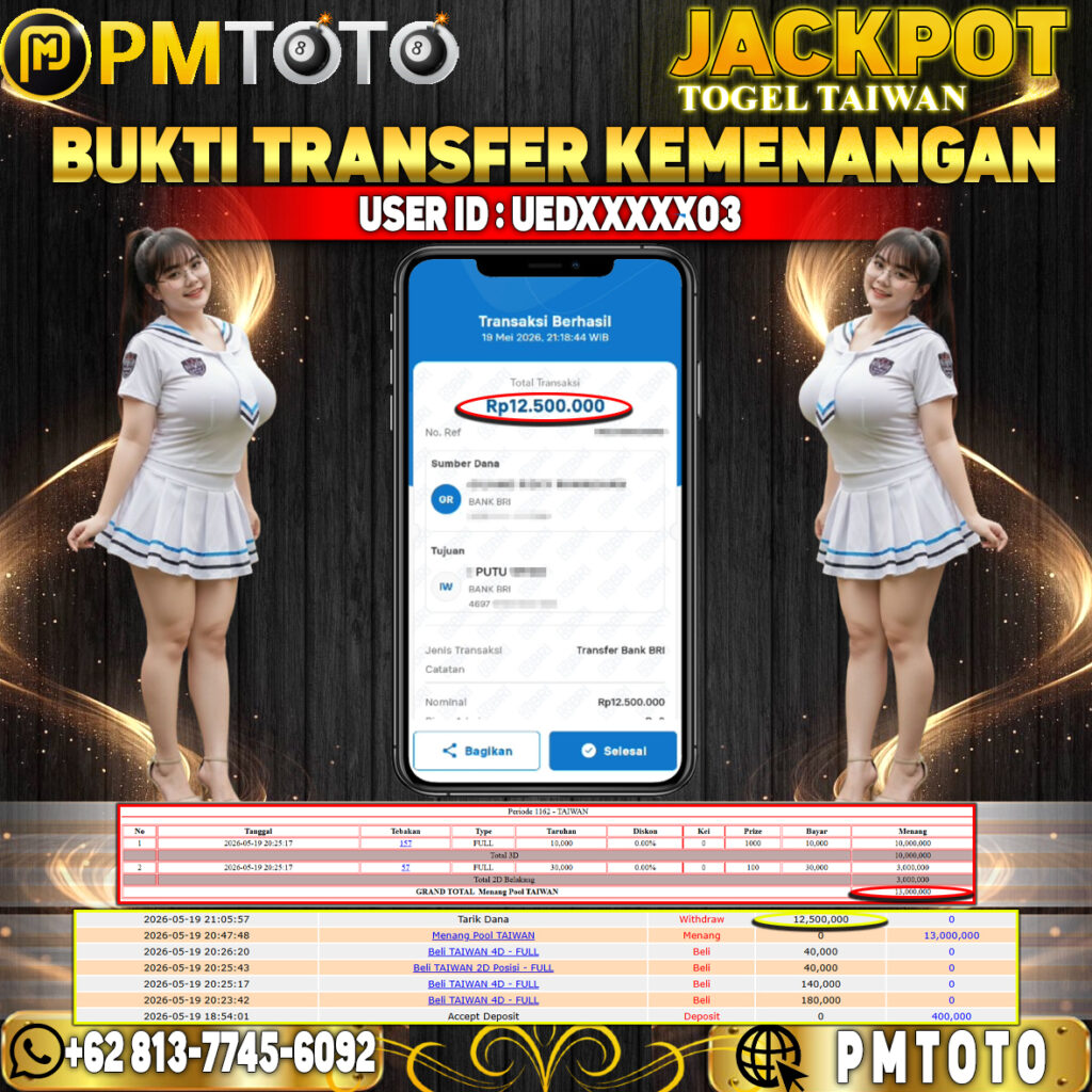 SELAMAT KEPADA MEMBER UEDXXXX03 JACKPOT 12.5 JUTA DI TOGEL TAIWAN
