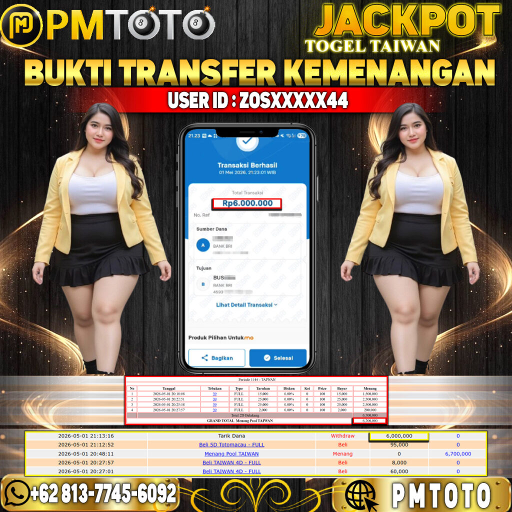 SELAMAT KEPADA MEMBER ZOSXXXX44 JACKPOT 6 JUTA DI TOGEL TAIWAN