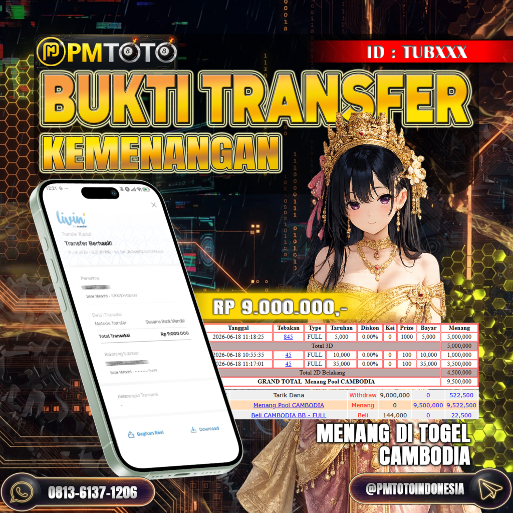 SELAMAT KEPADA MEMBER TUBXXX JACKPOT 9 JUTA DI TOGEL CAMBODIA