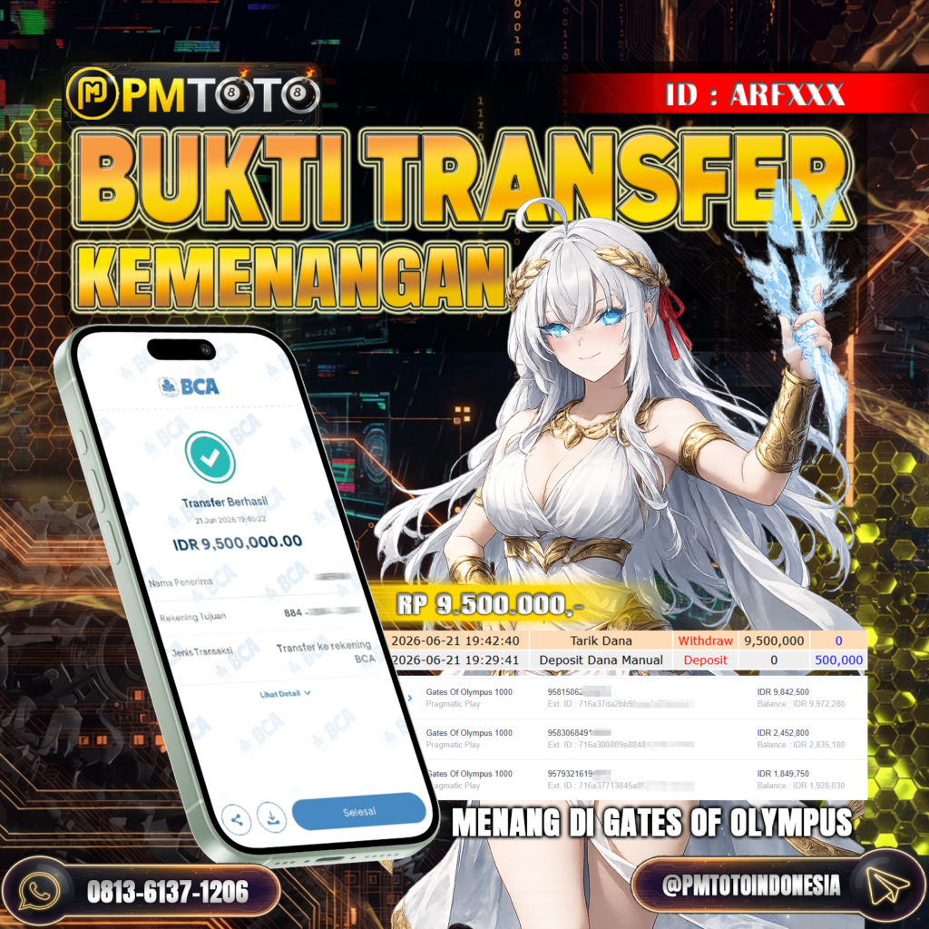 SELAMAT KEPADA MEMBER ARFXXX JACKPOT 9.5 JUTA DI SLOT GATES OF OLYMPUS 1000