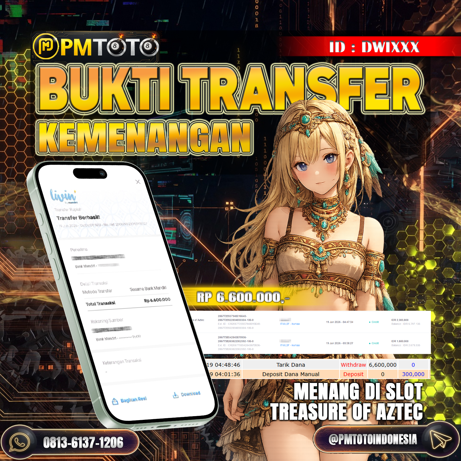 SELAMAT KEPADA MEMBER DWIXXX JACKPOT 6.6 JUTA DI SLOT TRASURE OF AZTEC