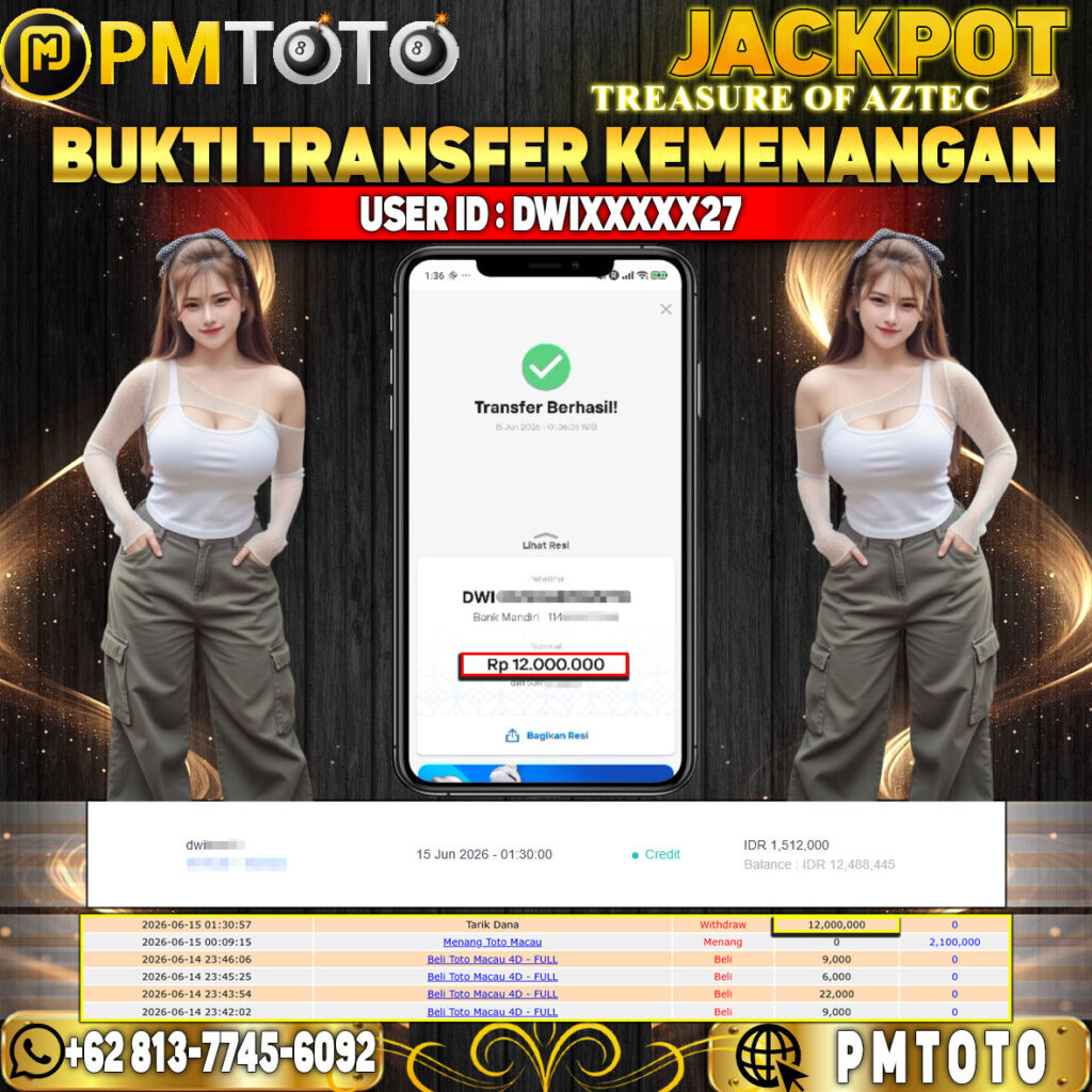 SELAMAT KEPADA MEMBER DWIXXXX27 JACKPOT 12 JUTA DI SLOT THREASURE OF AZTEC