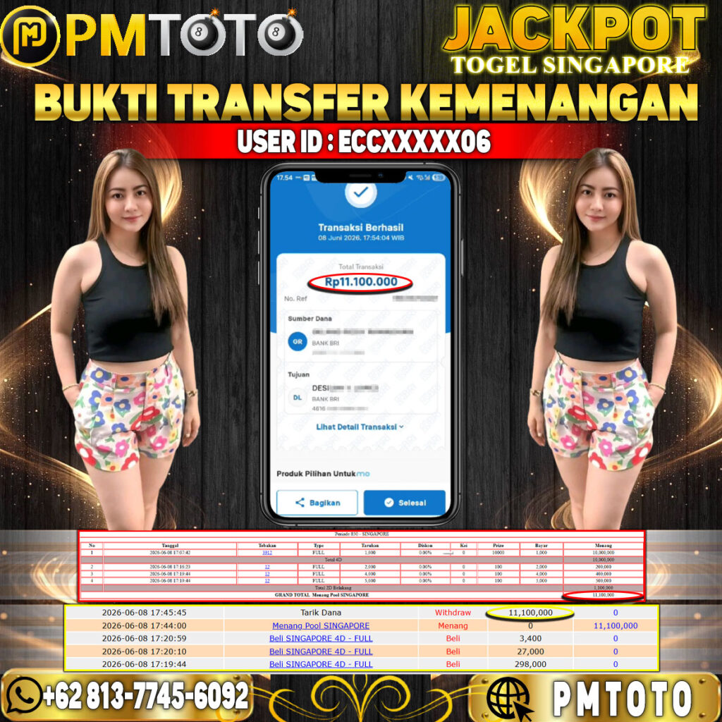 SELAMAT KEPADA MEMBER ECCXXXX06 JACKPOT 11.1 JUTA DI TOGEL SINGAPORE