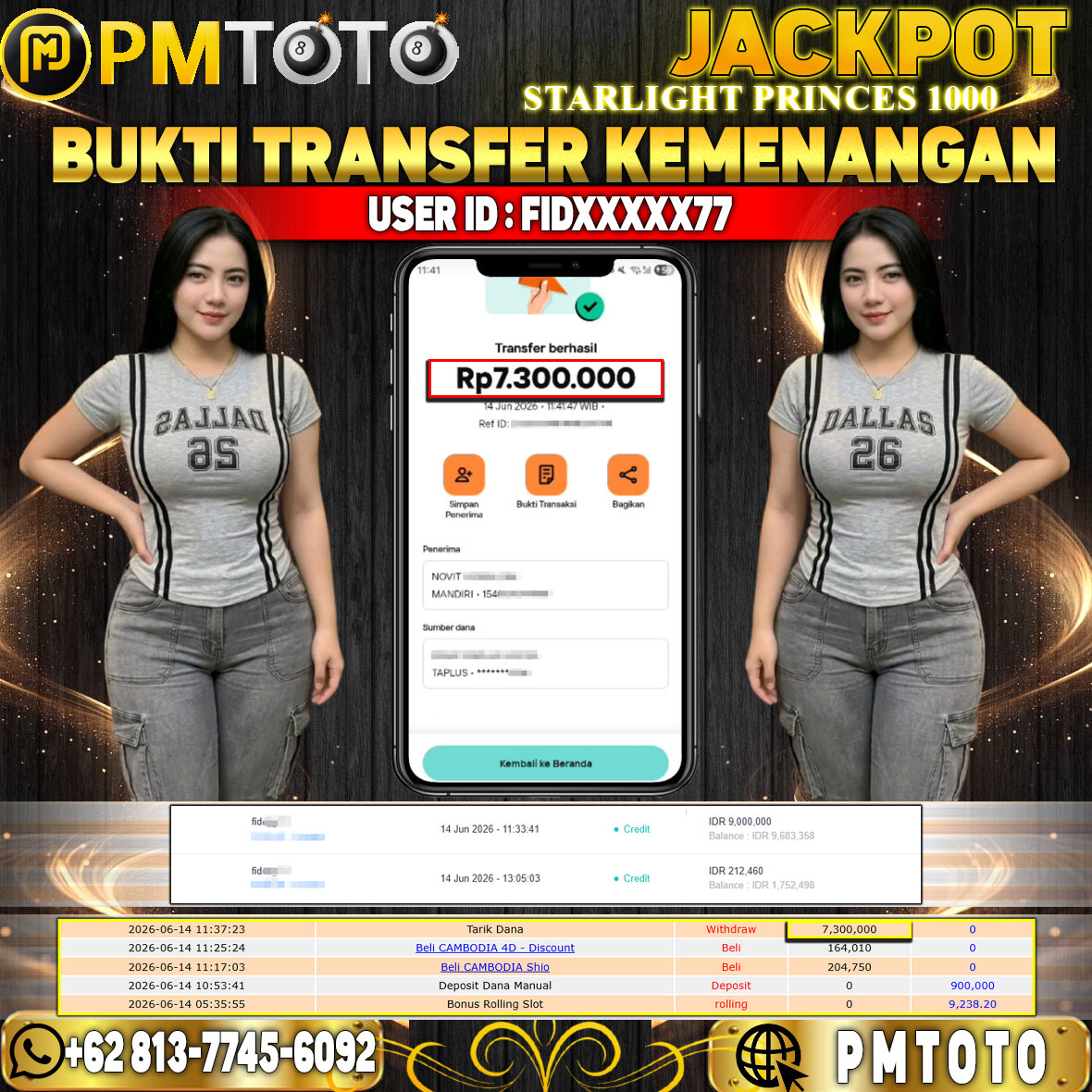 SELAMAT KEPADA MEMBER FIDXXXX77 JACKPOT 7.3 JUTA DI SLOT STARLIGHT PRINCESS 1000
