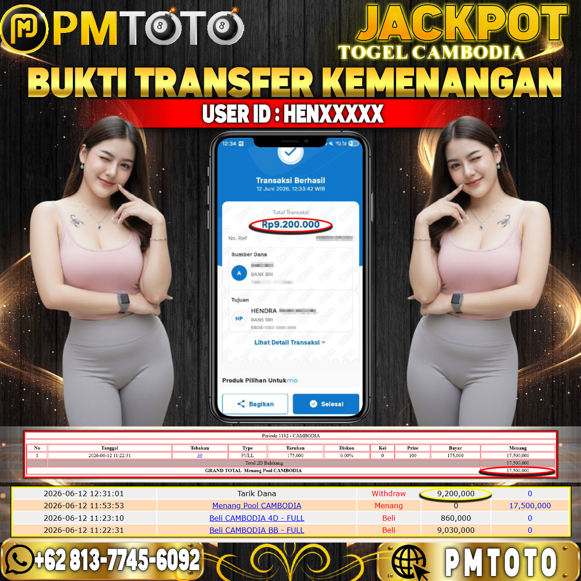 SELAMAT KEPADA MEMBER HENXXXX JACKPOT 9.2 JUTA DI TOGEL CAMBODIA