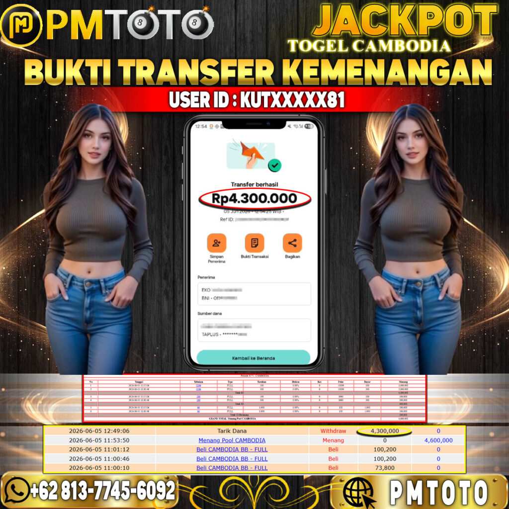 SELAMAT KEPADA MEMBER KUTXXXX81 JACKPOT 4.3 JUTA DI TOGEL CAMBODIA