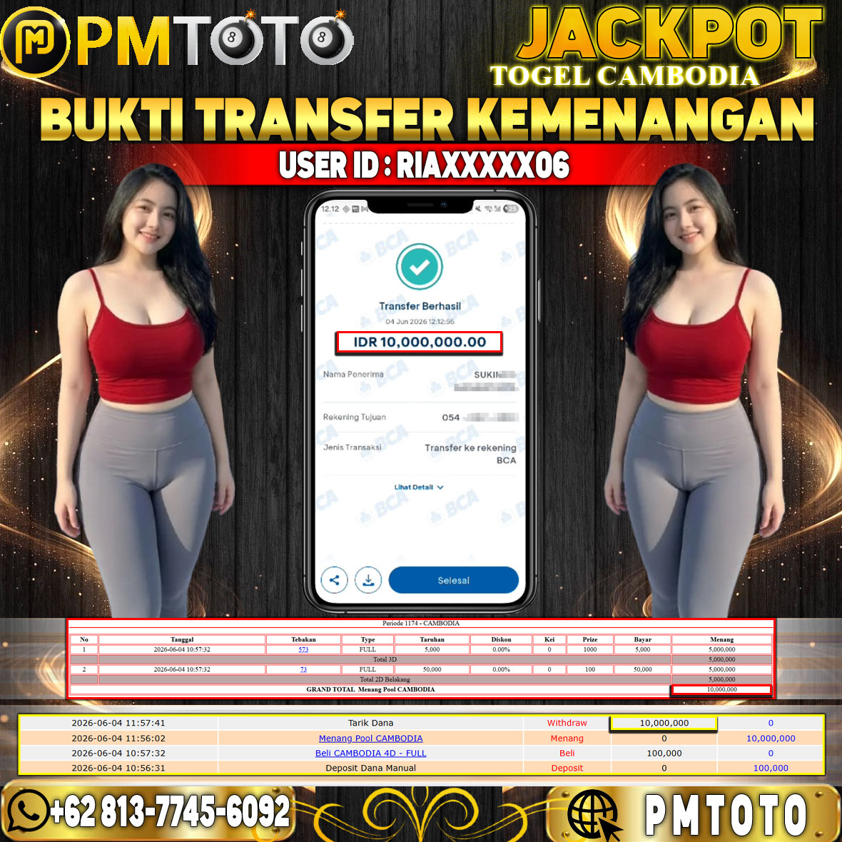 SELAMAT KEPADA MEMBER RIAXXXX06 JACKPOT 10 JUTA DI TOGEL CAMBODIA