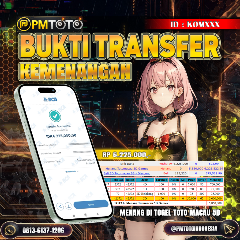 SELAMAT KEPADA MEMBER KOMXXX JACKPOT 6.2 JUTA DI TOGEL TOTO MACAU 5D