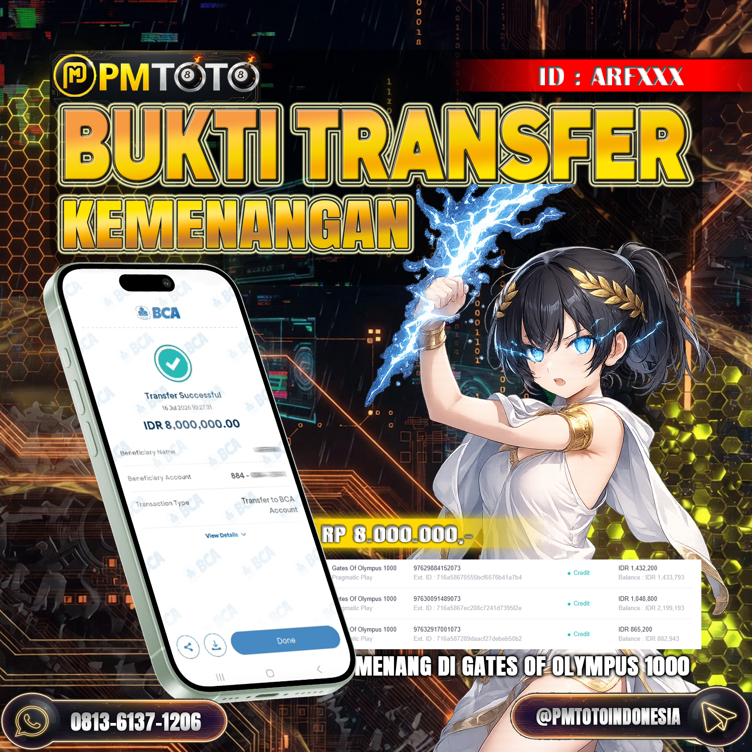 SELAMAT KEPADA MEMBER ARFXXX JACKPOT 8 JUTA DI SLOT GATES OF OLYMPUS 1000
