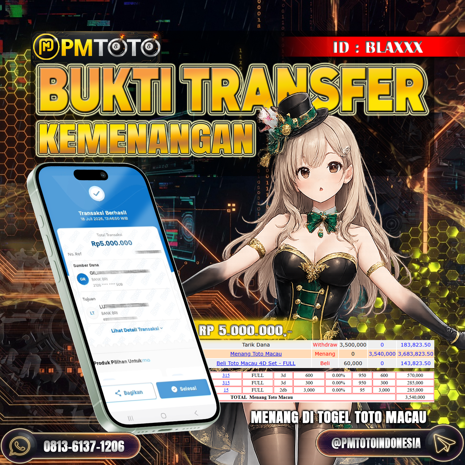 SELAMAT KEPADA MEMBER BLAXXX JACKPOT 5 JUTA DI TOGEL TOTO MACAU