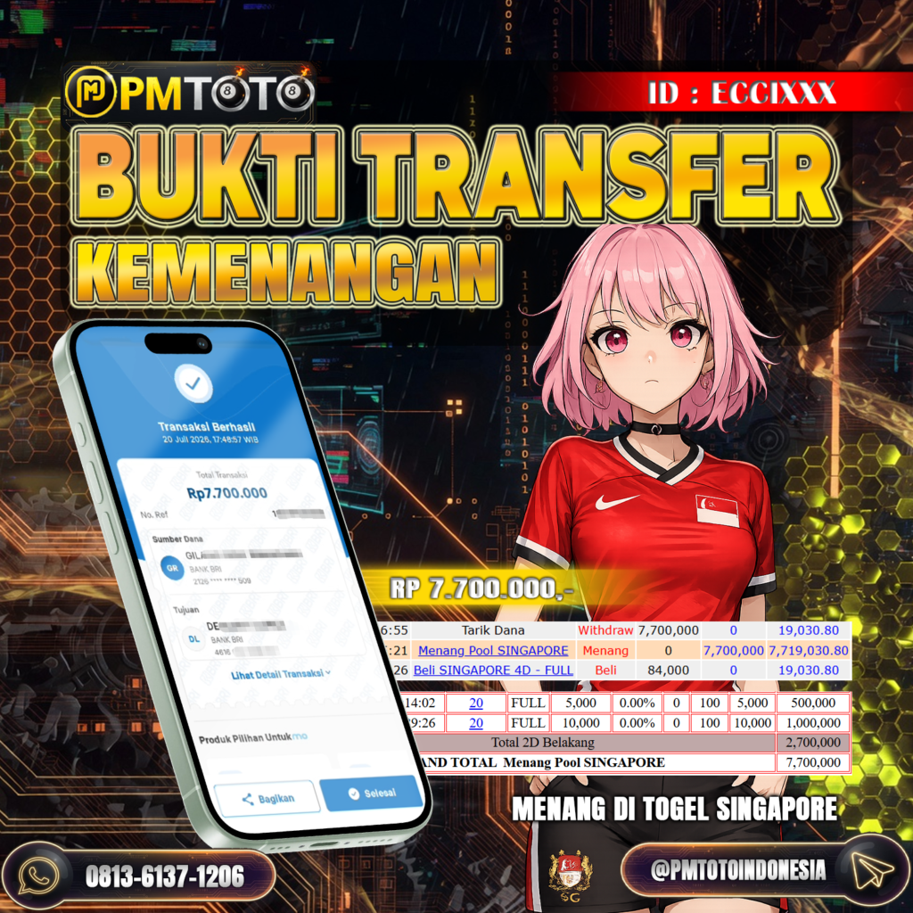 SELAMAT KEPADA MEMBER ECCIXXX JACKPOT 7.7 JUTA DI TOGEL SINGAPORE