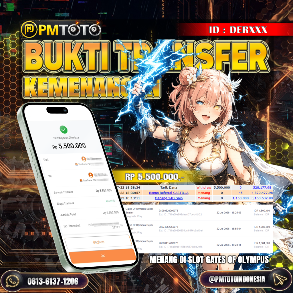 SELAMAT KEPADA MEMBER DERXXX JACKPOT 5.5 JUTA DI SLOT GATES OF OLYMPUS