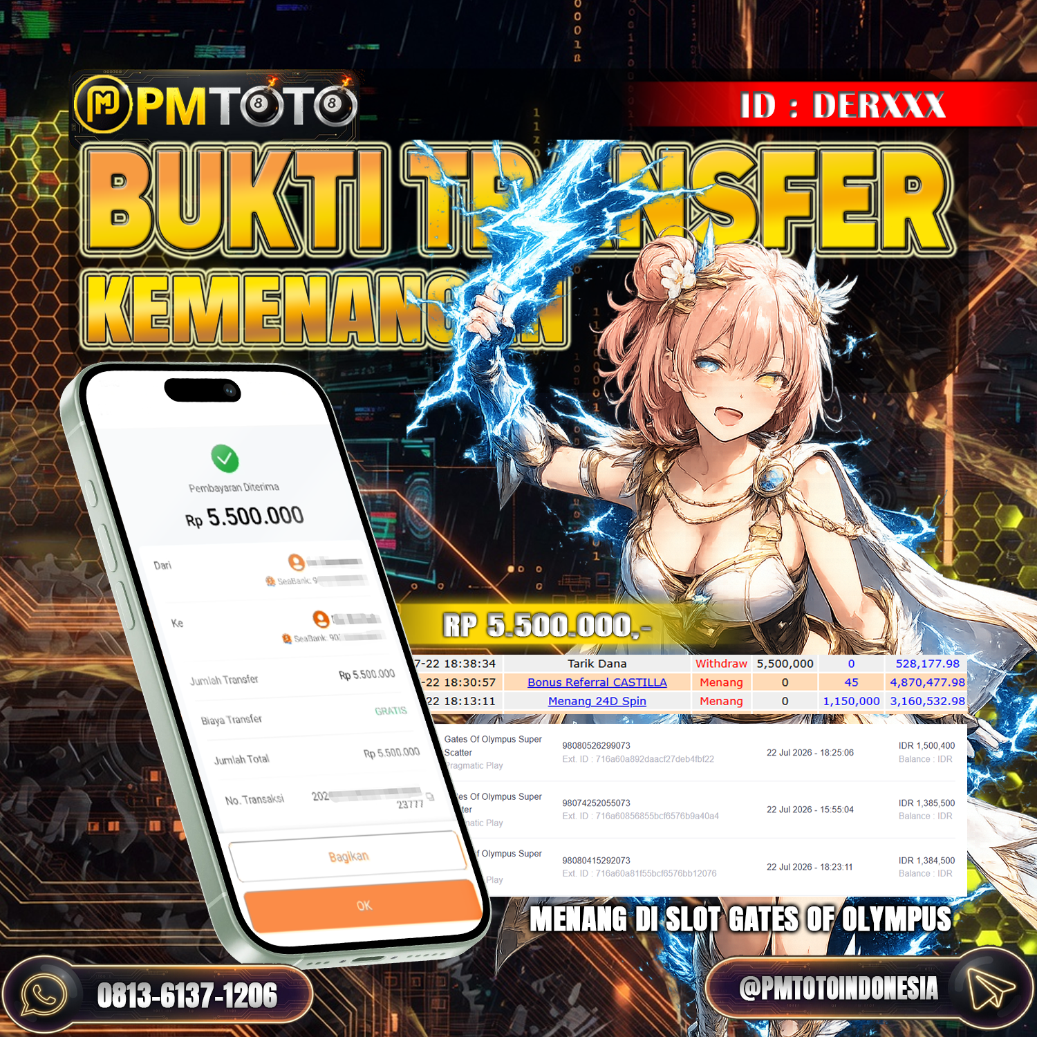SELAMAT KEPADA MEMBER DERXXX JACKPOT 5.5 JUTA DI SLOT GATES OF OLYMPUS