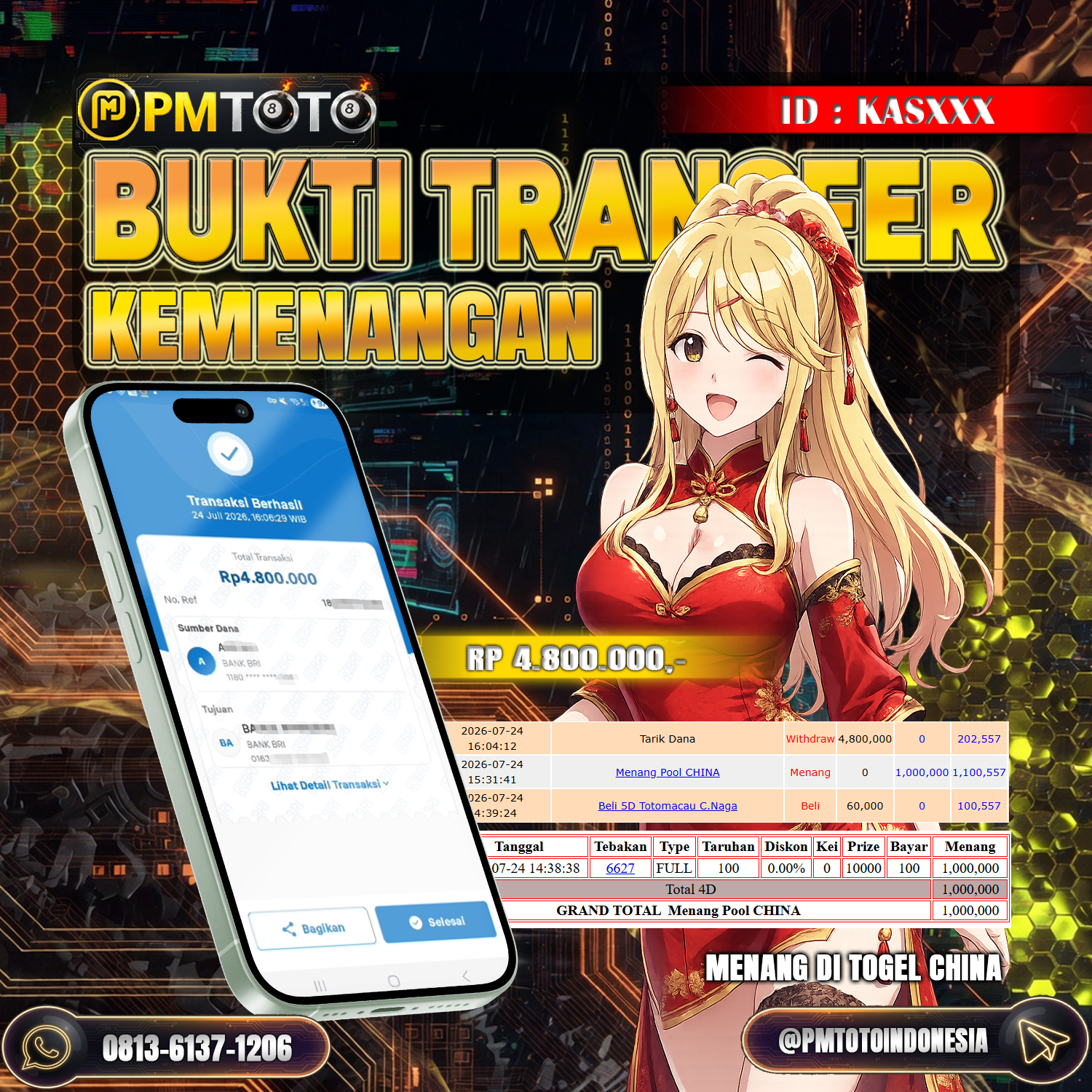 SELAMAT KEPADA MEMBER KASXXX JACKPOT 4.8 JUTA DI TOGEL CHINA