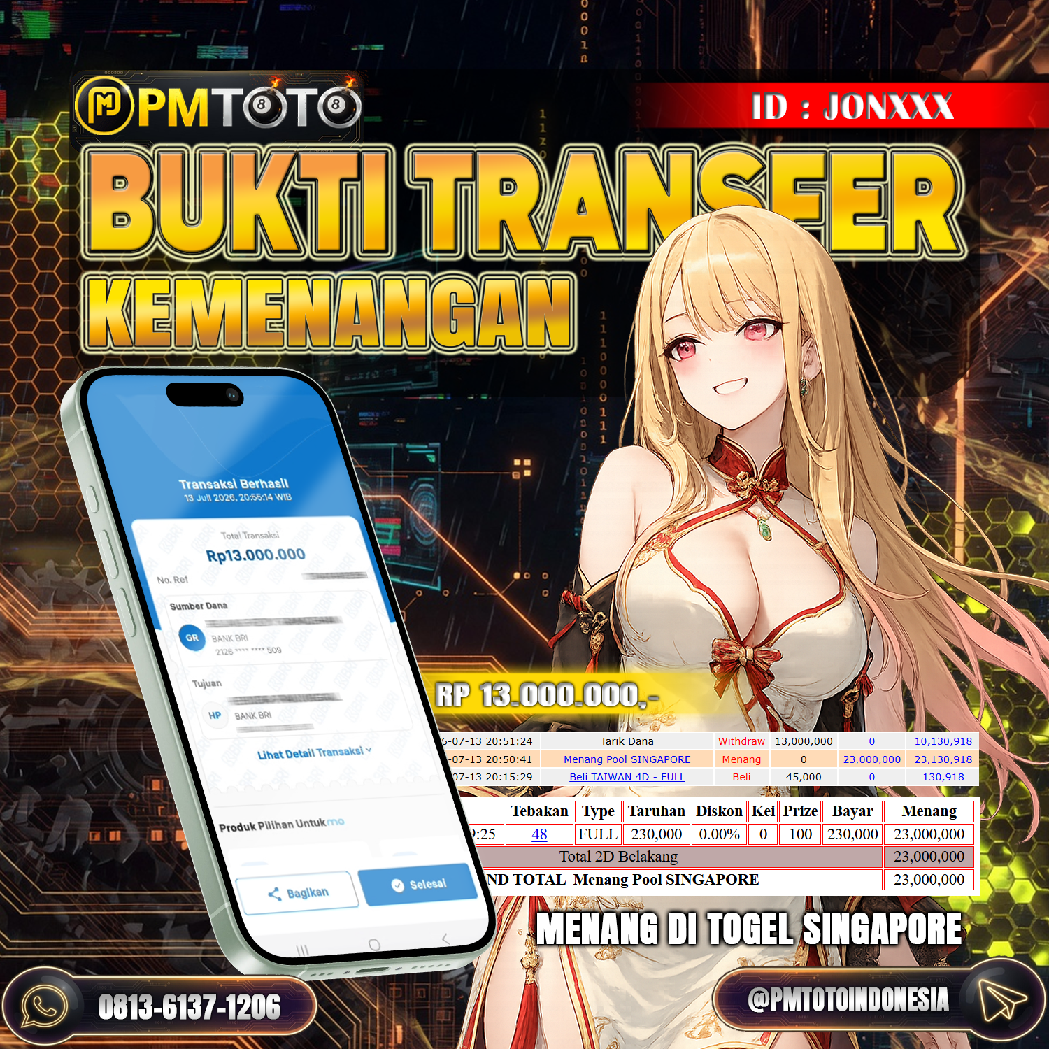 SELAMAT KEPADA MEMBER JONXXX JACKPOT 13 JUTA DI TOGEL SINGAPORE