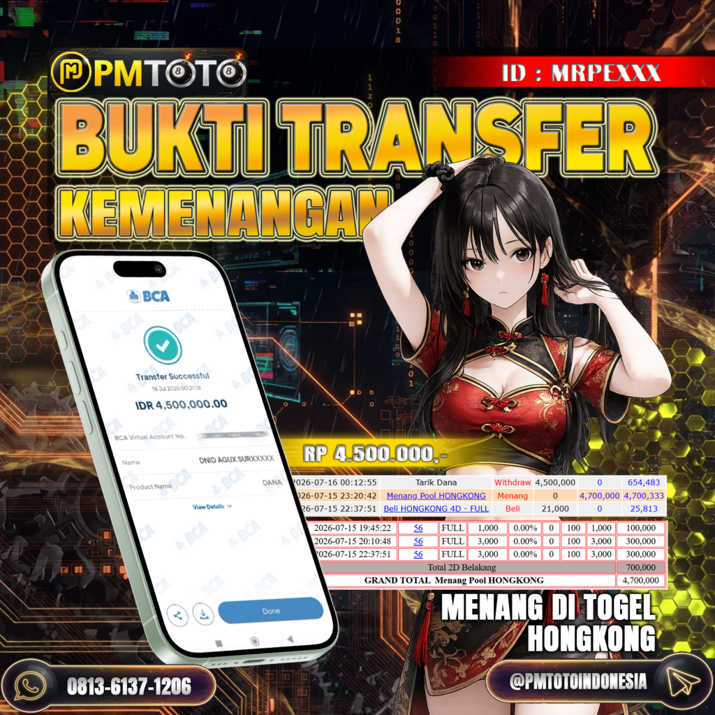 SELAMAT KEPADA MEMBER MRPEXXX JACKPOT 4.5 JUTA DI TOGEL HONGKONG LOTTO