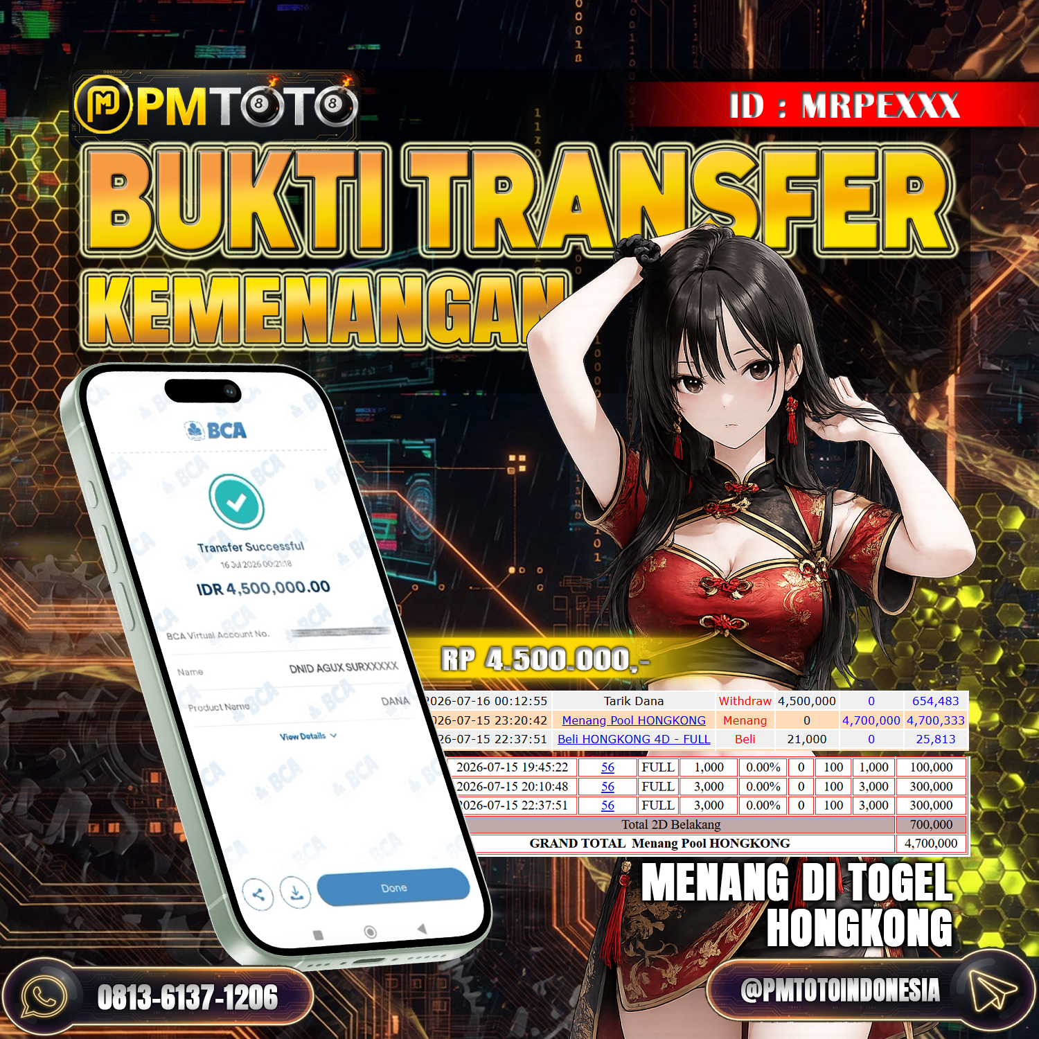SELAMAT KEPADA MEMBER MRPEXXX JACKPOT 4.5 JUTA DI TOGEL HONGKONG LOTTO