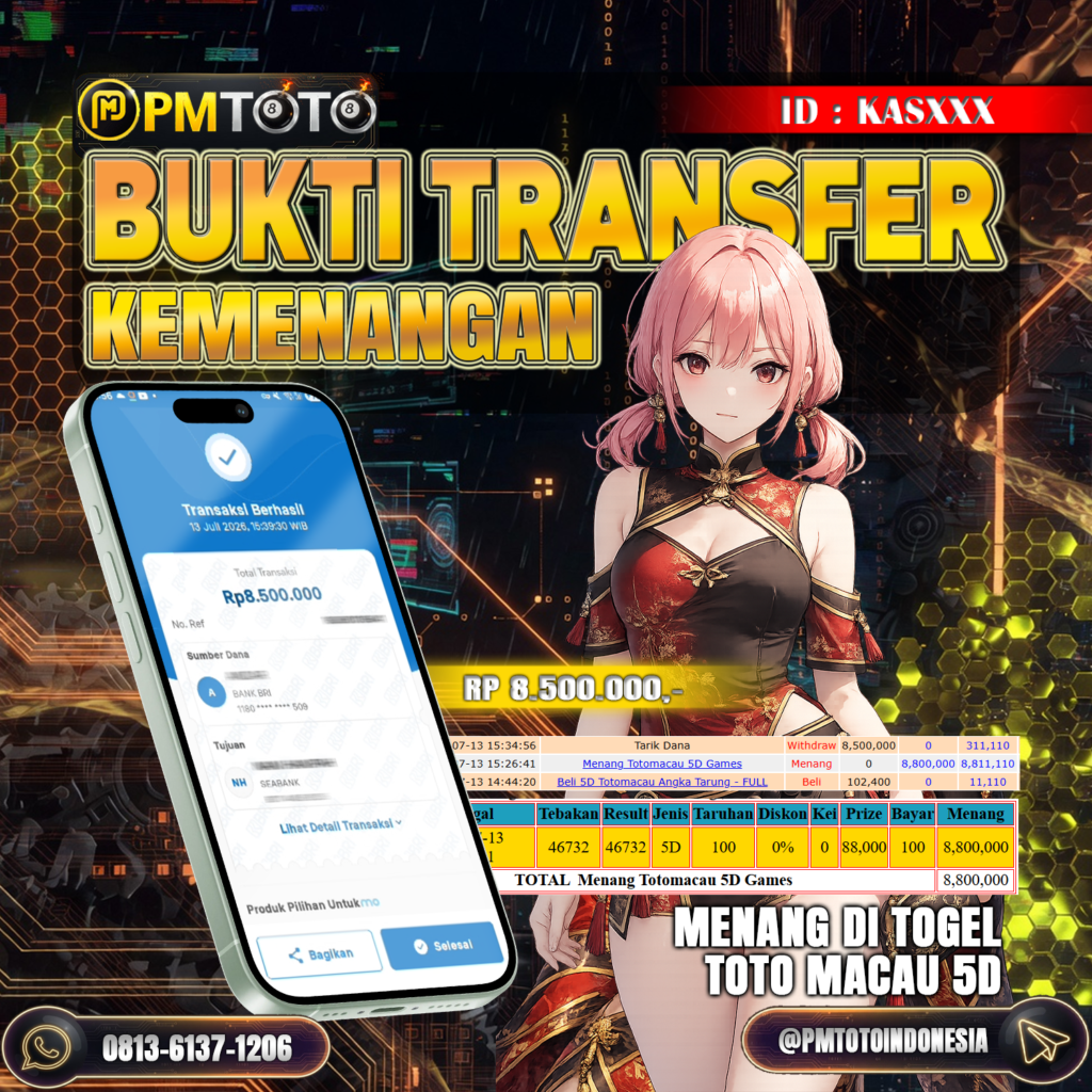 SELAMAT KEPADA MEMBER KASXXX JACKPOT 8.5 JUTA DI TOGEL TOTO MACAU 5D