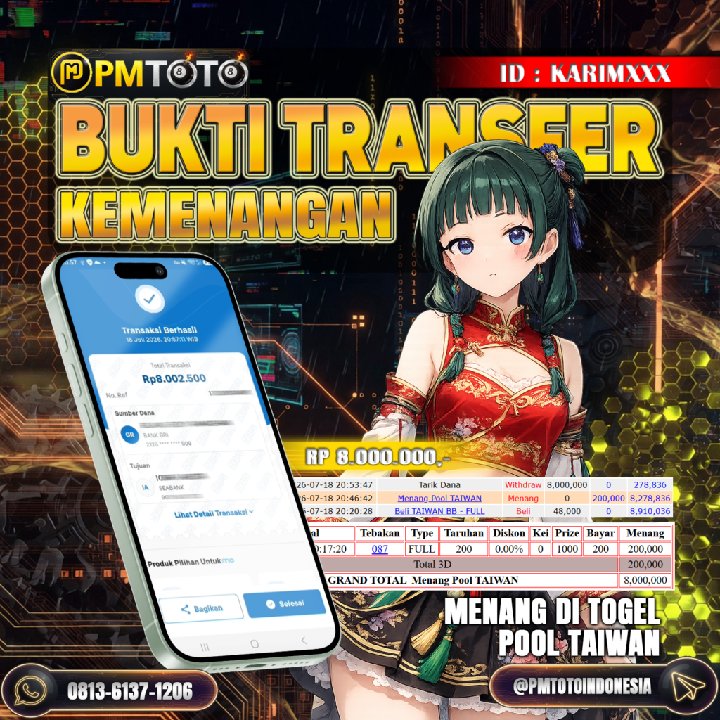 SELAMAT KEPADA MEMBER KARIMXXX JACKPOT 8 JUTA DI TOGEL POOL TAIWAN