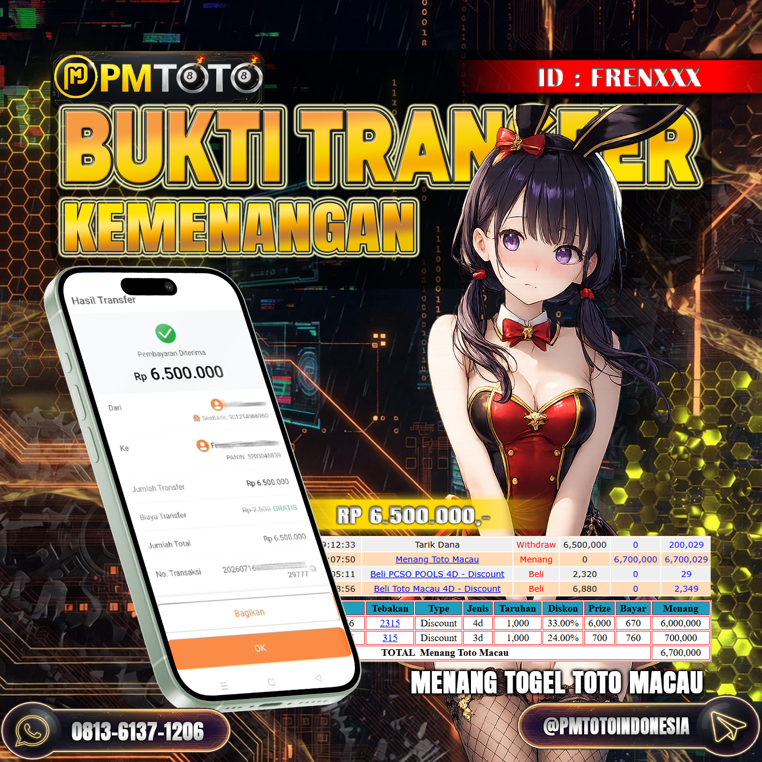 SELAMAT KEPADA MEMBER FRENXXX JACKPOT 6.5 JUTA DI TOGEL TOTO MACAU