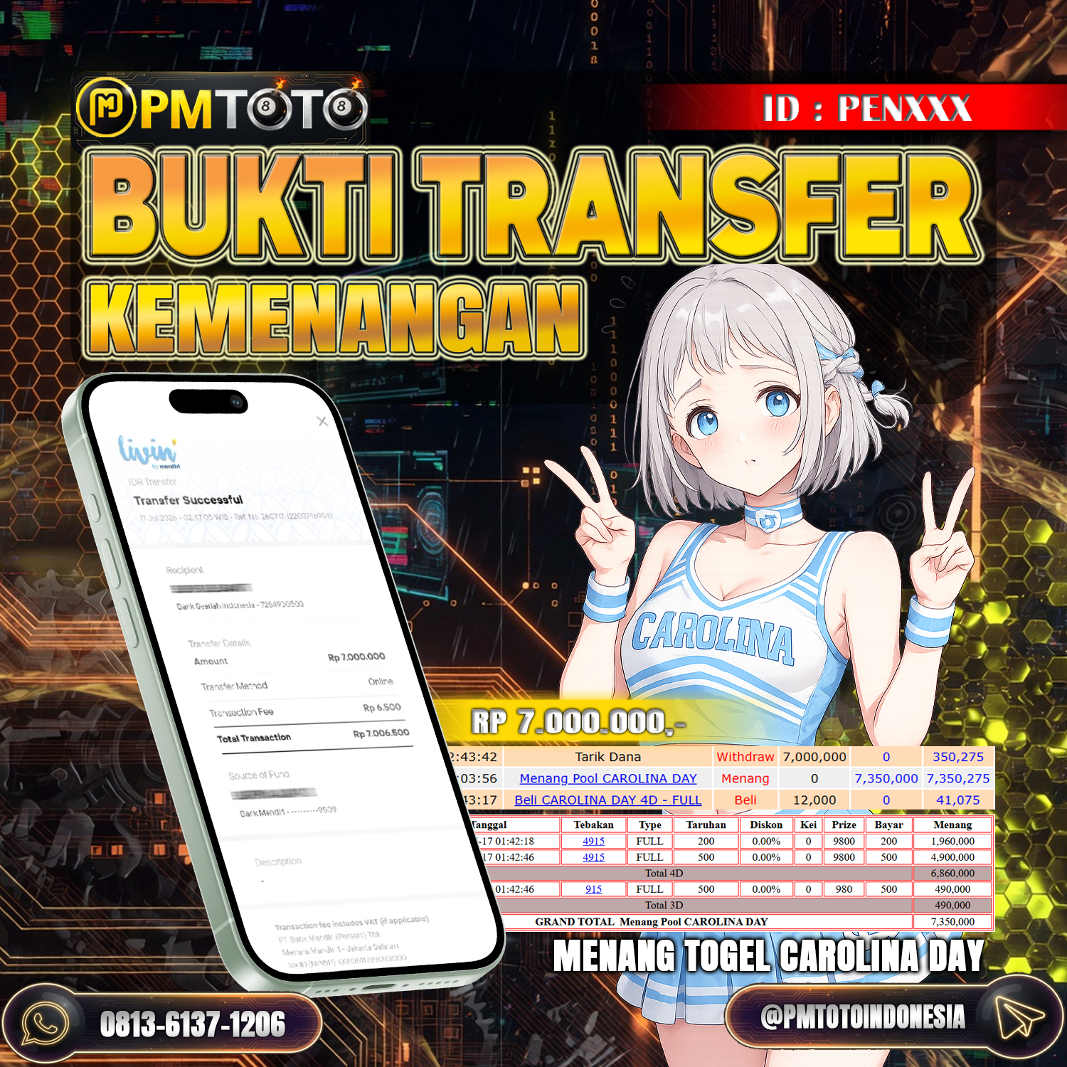 SELAMAT KEPADA MEMBER PENXXXX JACKPOT 7 JUTA DI TOGEL CAROLINA DAY