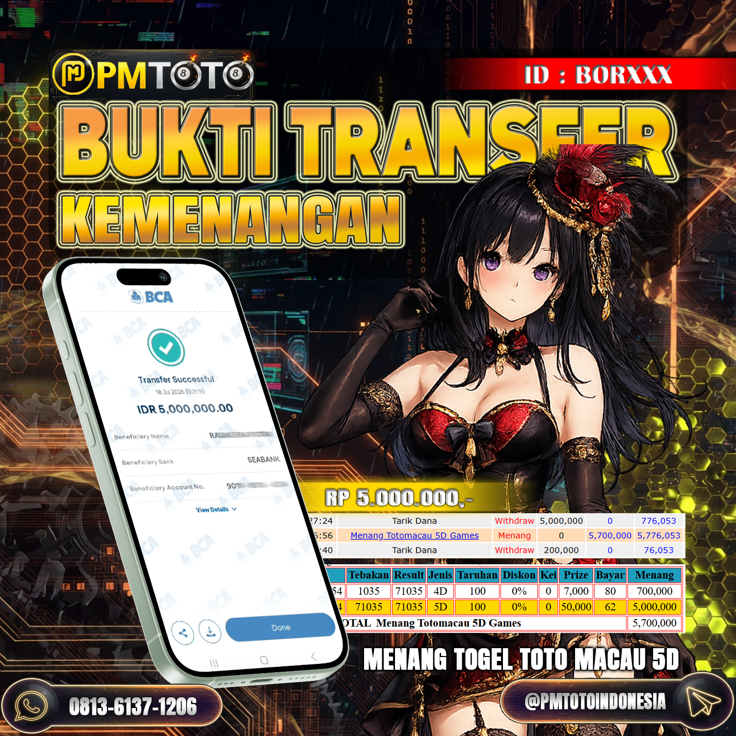 SELAMAT KEPADA MEMBER BORXXX JACKPOT 5 JUTA DI TOGEL TOTO MACAU 5D