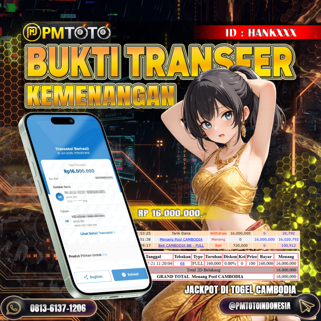SELAMAT KEPADA MEMBER HANKXXX JACKPOT 16 JUTA DI TOGEL CAMBODIA