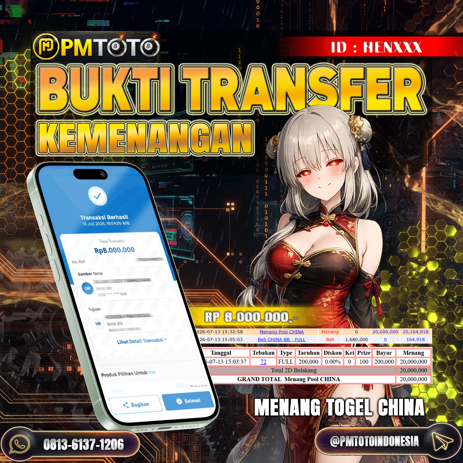 SELAMAT KEPADA MEMBER HENXXX JACKPOT 8 JUTA DI TOGEL CHINA