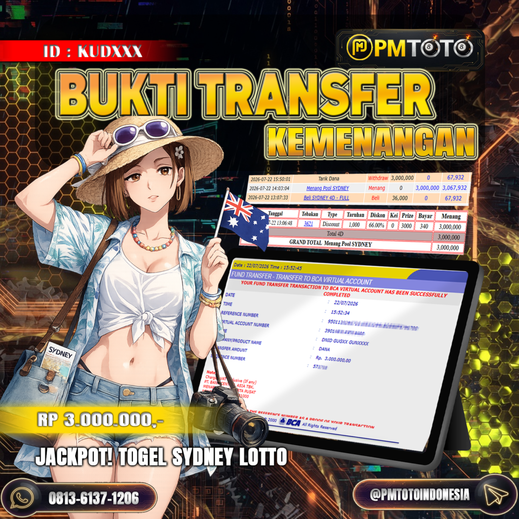 SELAMAT KEPADA MEMBER KUDXXX JACKPOT 3 JUTA DI TOGEL SYDNEY LOTTO
