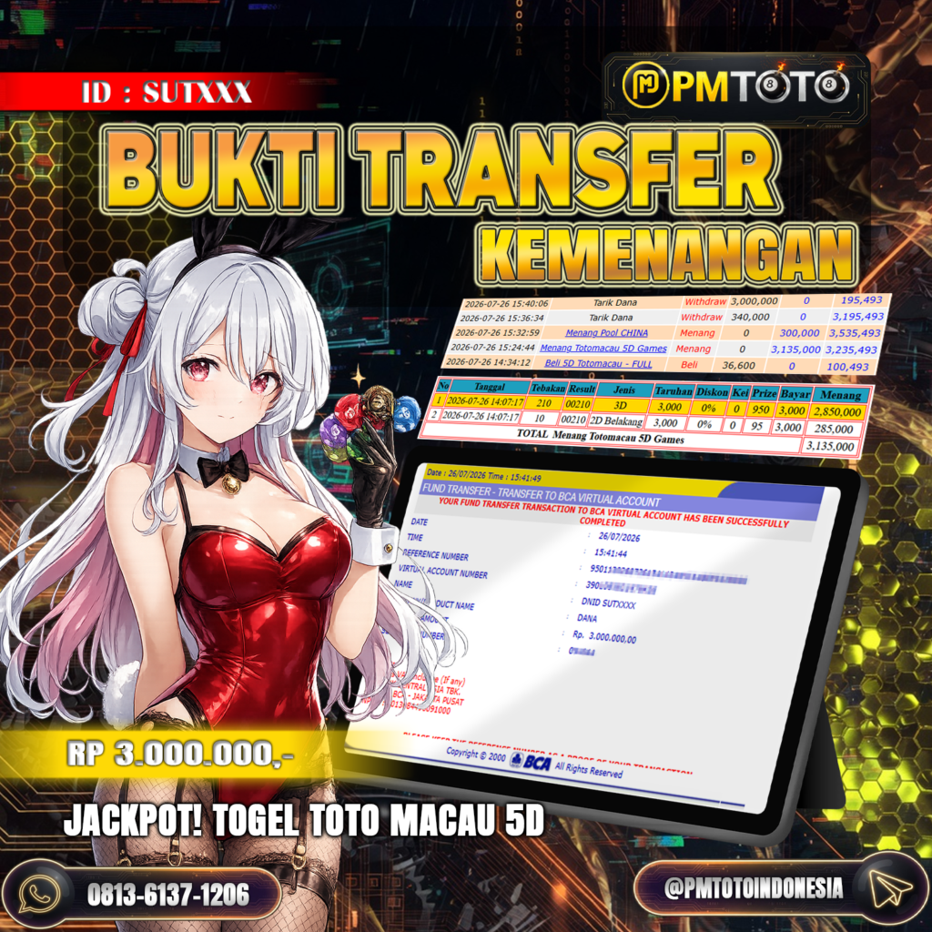 SELAMAT KEPADA MEMBER SUTXXX JACKPOT 3 JUTA DI TOGEL MACAU 5D