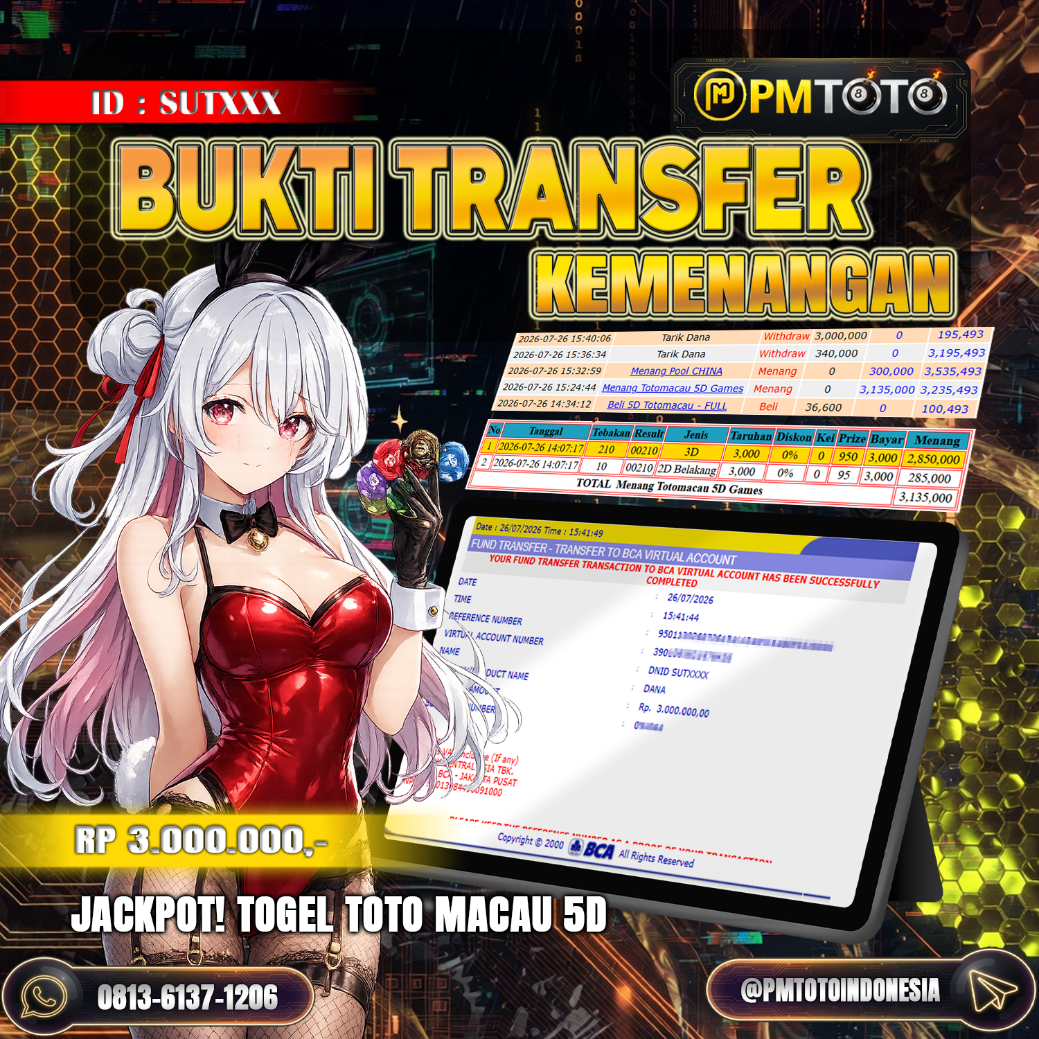 SELAMAT KEPADA MEMBER SUTXXX JACKPOT 3 JUTA DI TOGEL MACAU 5D