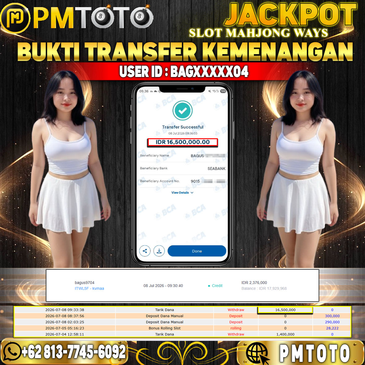 SELAMAT KEPADA MEMBER BAGXXXX04 JACKPOT 16.5 JUTA DI SLOT MAHJONG WAYS