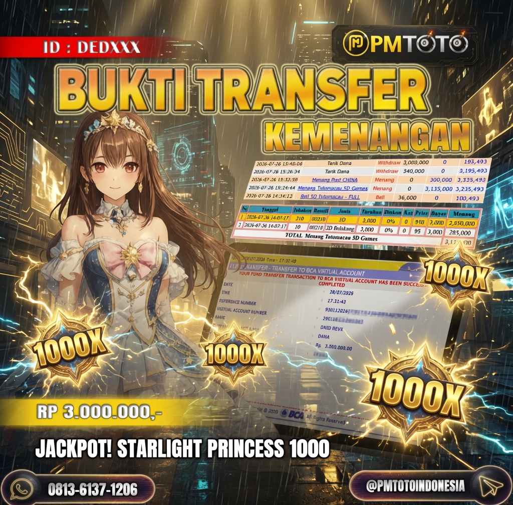 SELAMAT KEPADA MEMBER DEDXXX JACKPOT 3 JUTA DI SLOT STARLIGHT PRINCESS 1000
