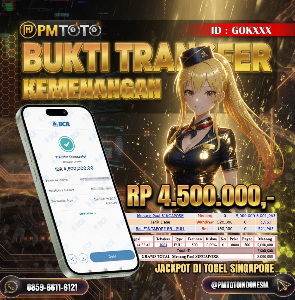 SELAMAT KEPADA MEMBER GOKXXX JACKPOT 4.5 JUTA DI TOGEL SINGAPORE