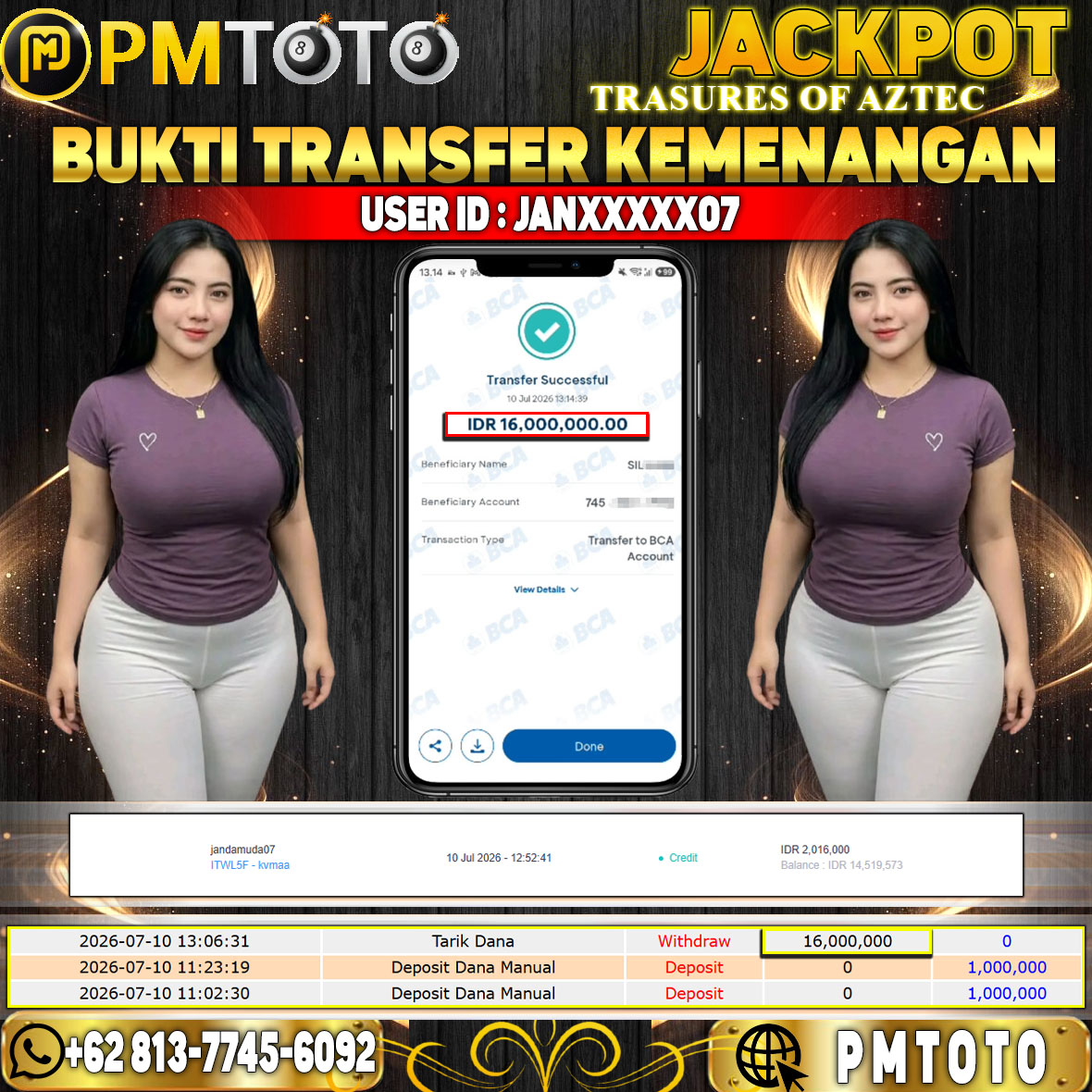 SELAMAT KEPADA MEMBER JANXXXX07 JACKPOT 16 JUTA DI SLOT TREASURES OF AZTEC