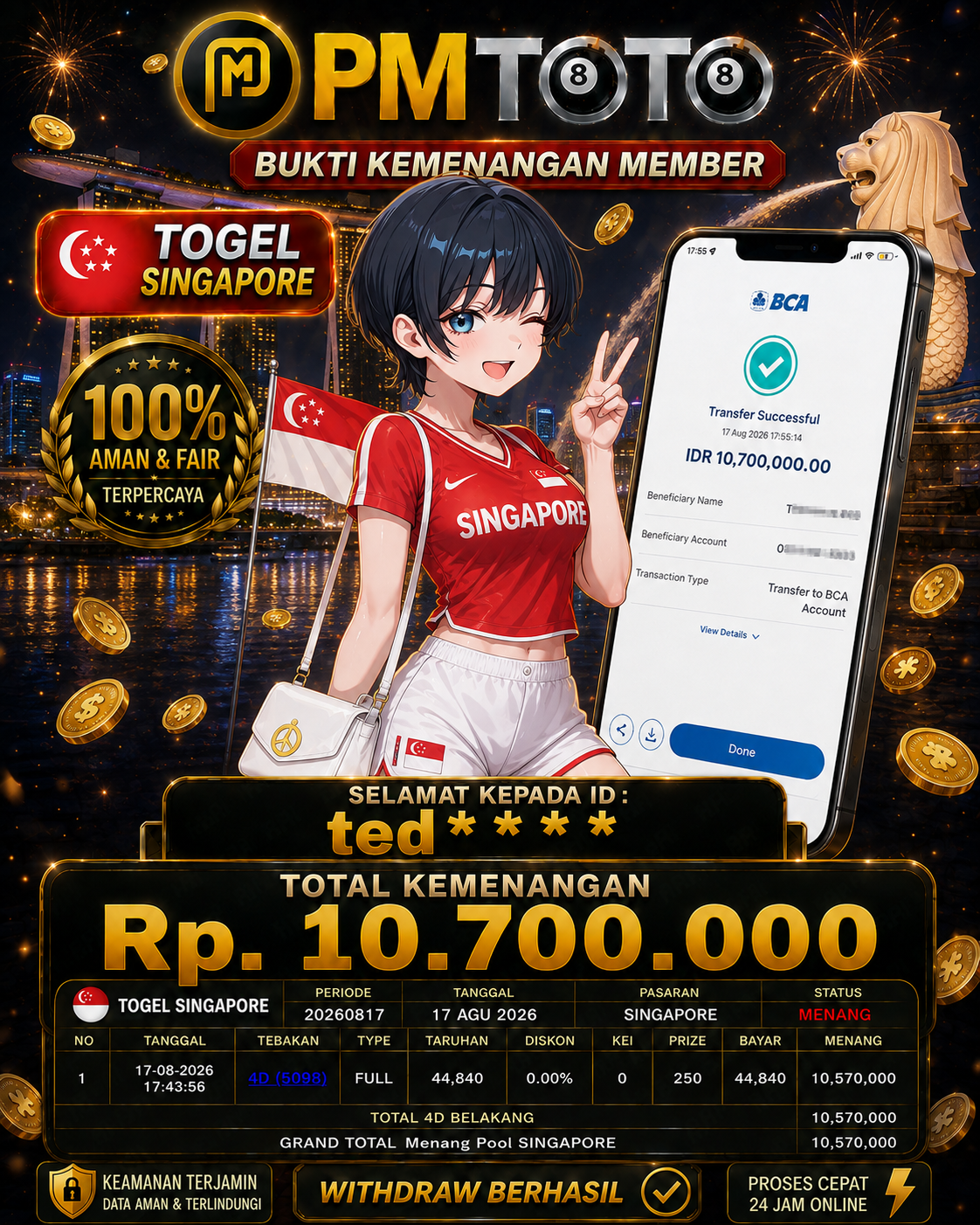 SELAMAT KEPADA MEMBER TEDXXX JACKPOT 10.7 JUTA DI TOGEL SINGAPORE