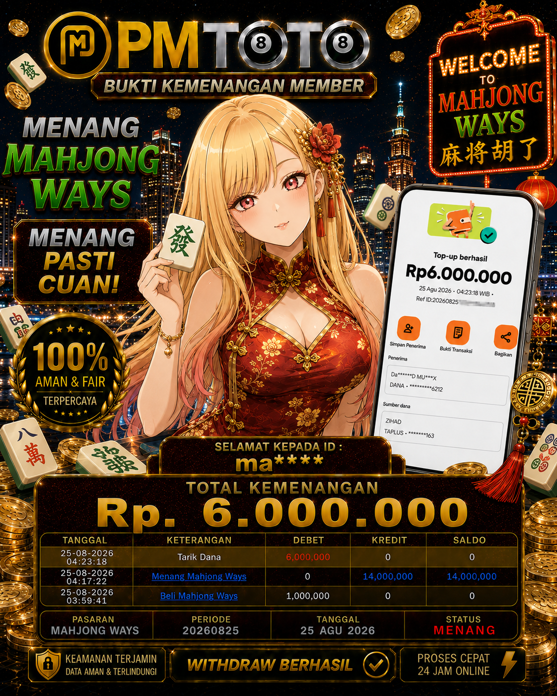 SELAMAT KEPADA MEMBER MAXXX JACKPOT 6 JUTA DI SLOT MAHJONG WAYS