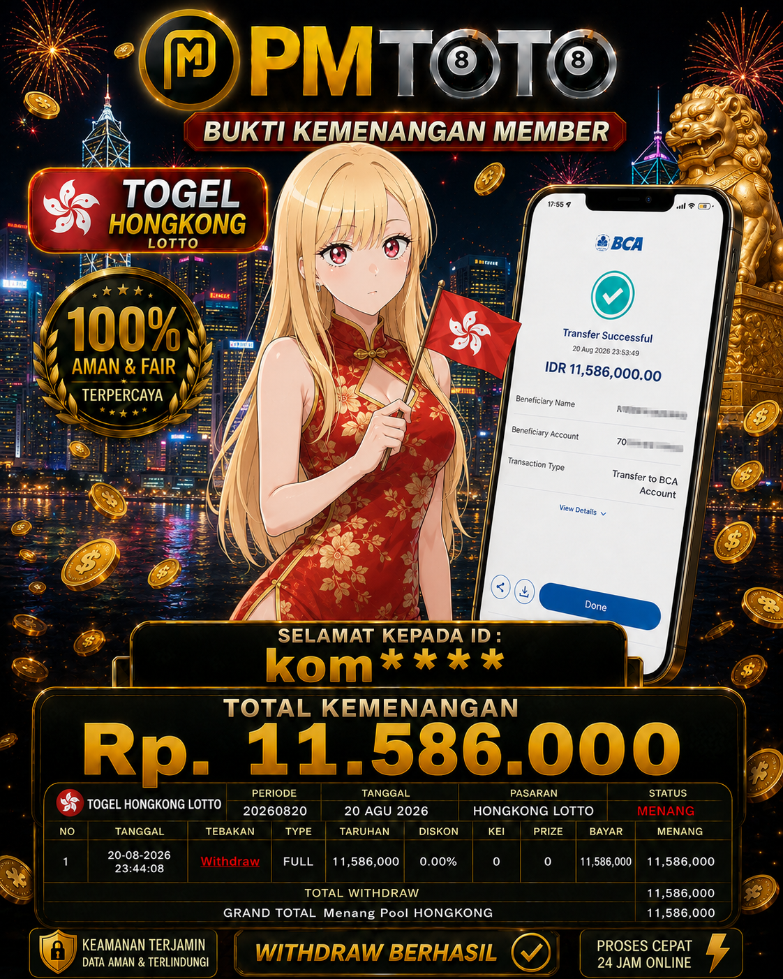 SELAMAT KEPADA MEMBER KOMXXX JACKPOT 11.5 JUTA DI TOGEL HONGKONG LOTTO