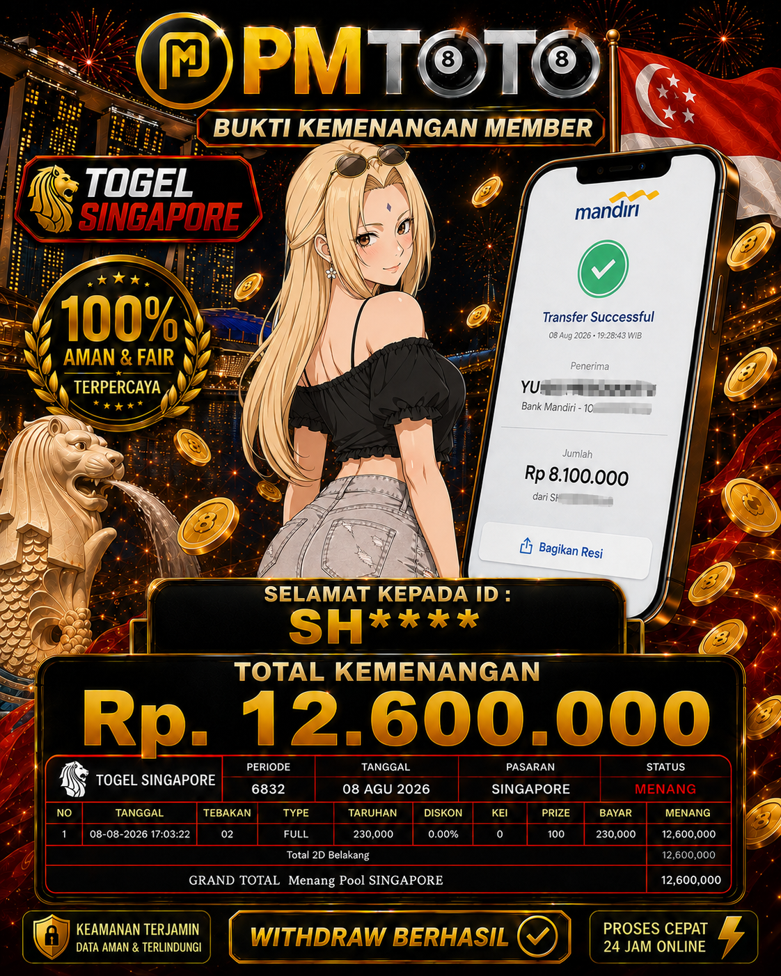 SELAMAT KEPADA MEMBER SHXXX JACKPOT 8.1 JUTA DI TOGEL SINGAPORE