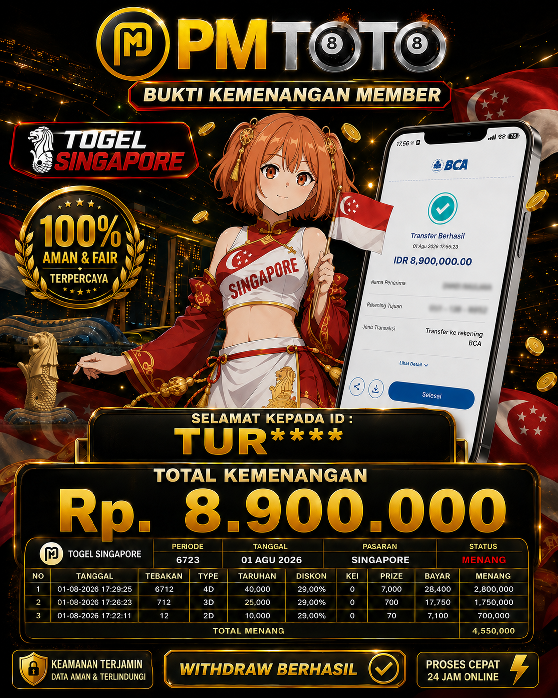 SELAMAT KEPADA MEMBER TURXXX JACKPOT 8.9 JUTA DI TOGEL SINGAPORE