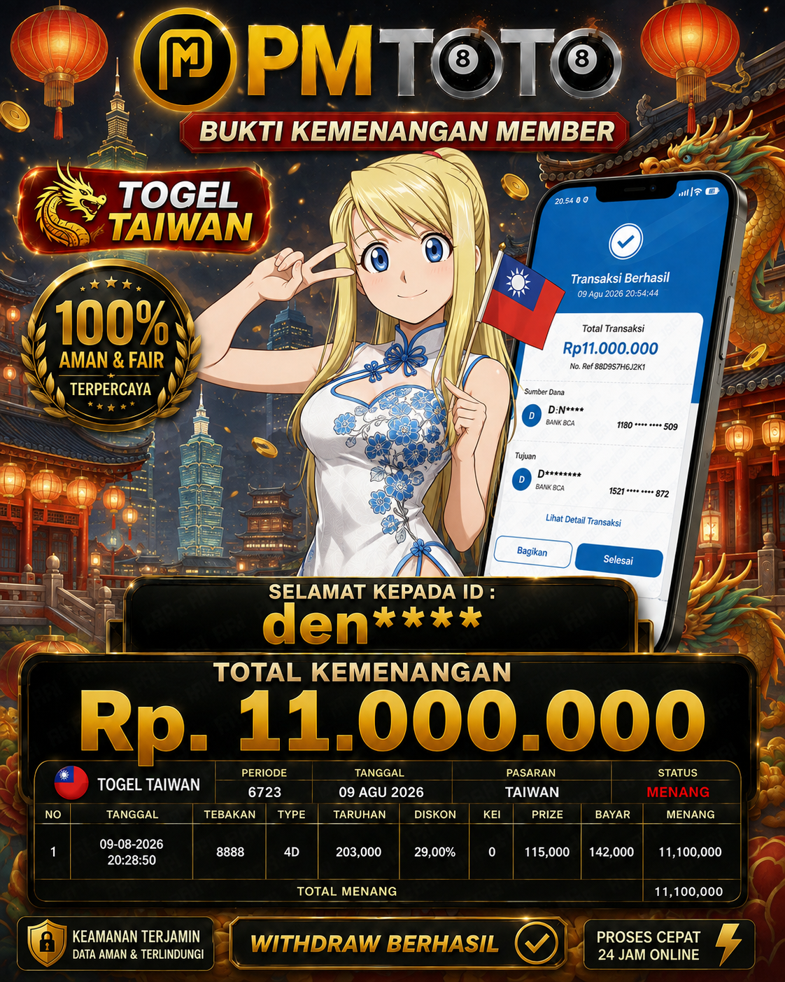 SELAMAT KEPADA MEMBER DENXXX JACKPOT 11 JUTA DI TOGEL TAIWAN