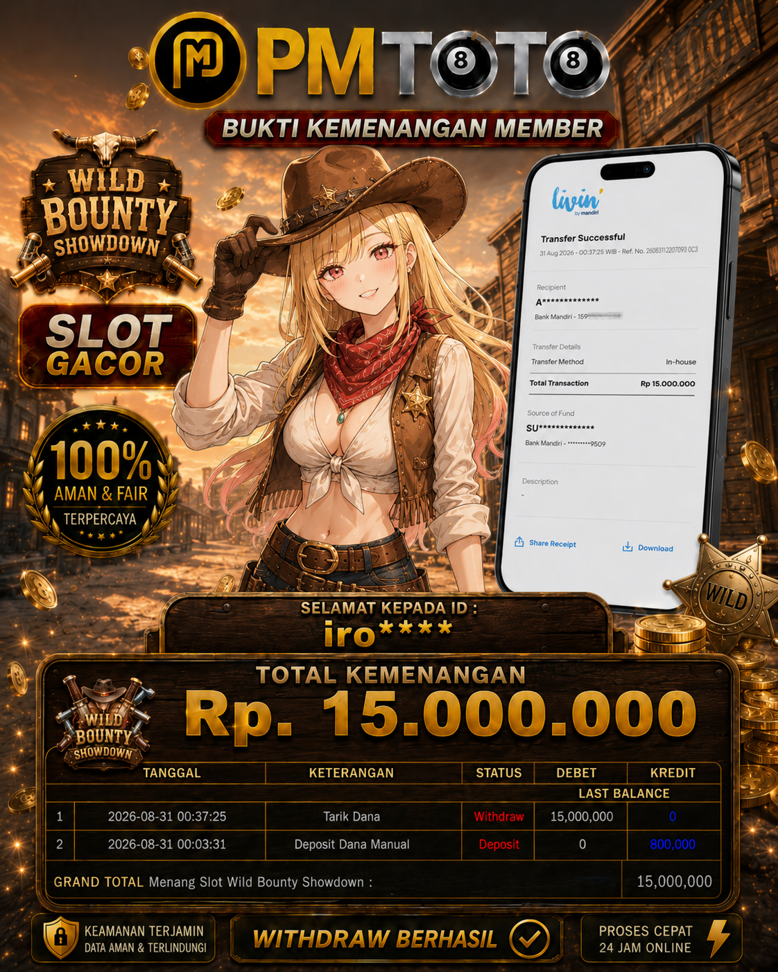 SELAMAT KEPADA MEMBER IROXXX JACKPOT 15 JUTA DI SLOT WILD BOUNTY SHOWDOWN