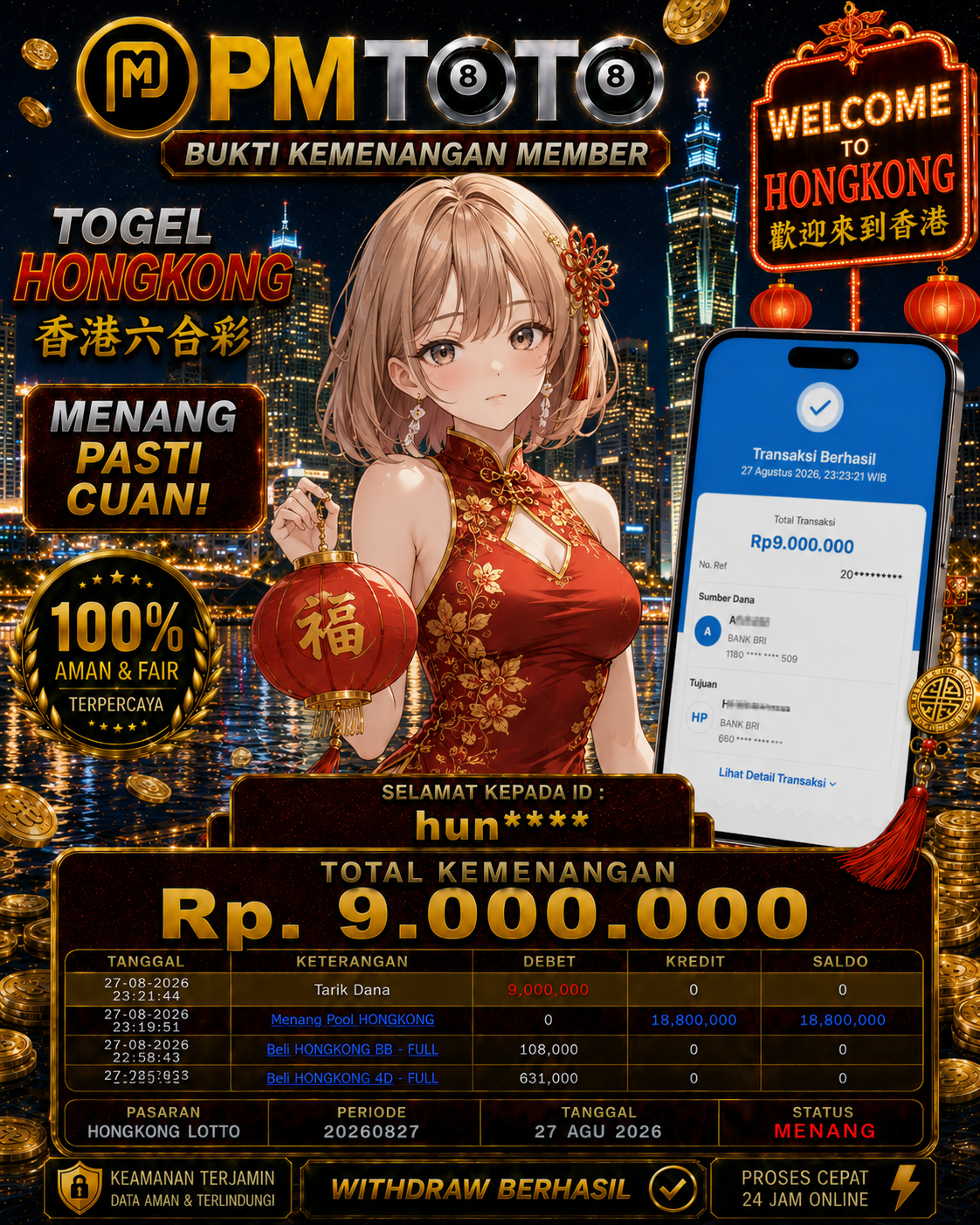 SELAMAT KEPADA MEMBER HUNXXX JACKPOT 9 JUTA DI TOGEL HONGKONG LOTTO
