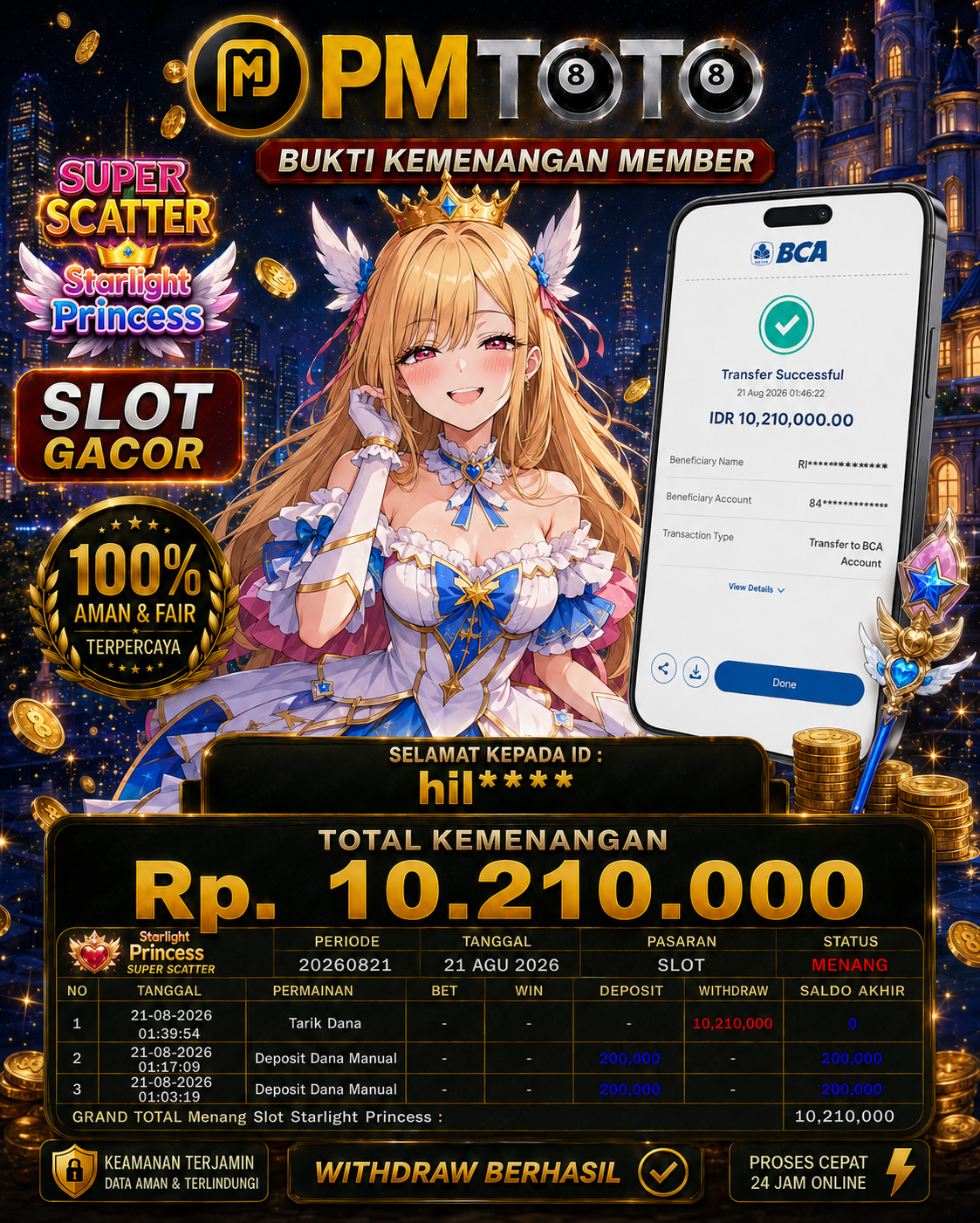 SELAMAT KEPADA MEMBER HILXXX JACKPOT 10.2 JUTA DI SLOT STARLIGHT PRINCESS SUPER SCATTER