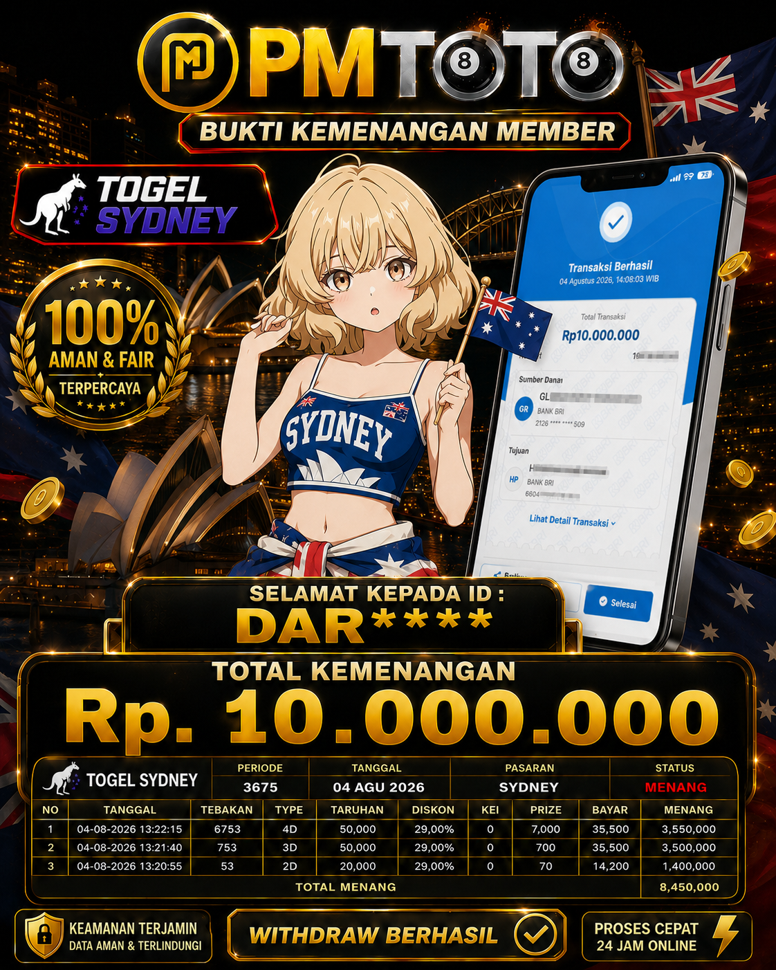 SELAMAT KEPADA MEMBER DARXXX JACKPOT 10 JUTA DI TOGEL SYDNEY