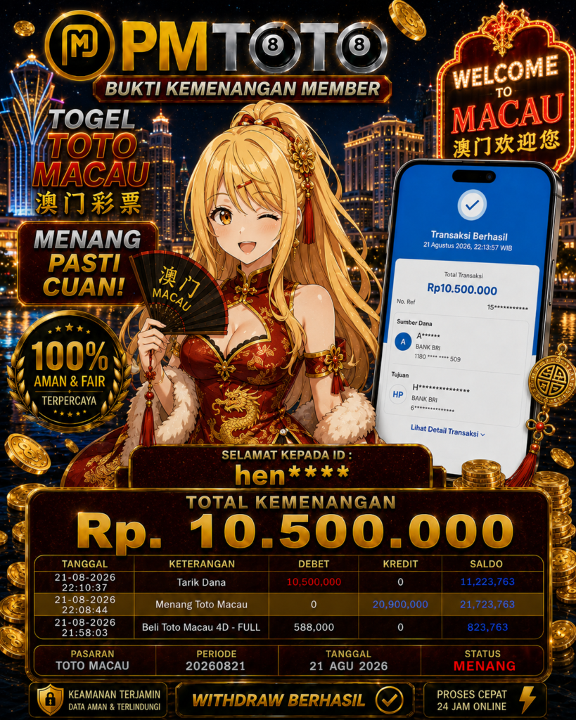 SELAMAT KEPADA MEMBER HENXXX JACKPOT 10.5 JUTA DI TOGEL TOTO MACAU