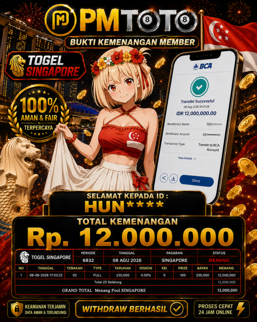 SELAMAT KEPADA MEMBER HUNXXX JACKPOT 12 JUTA DI TOGEL SINGAPORE