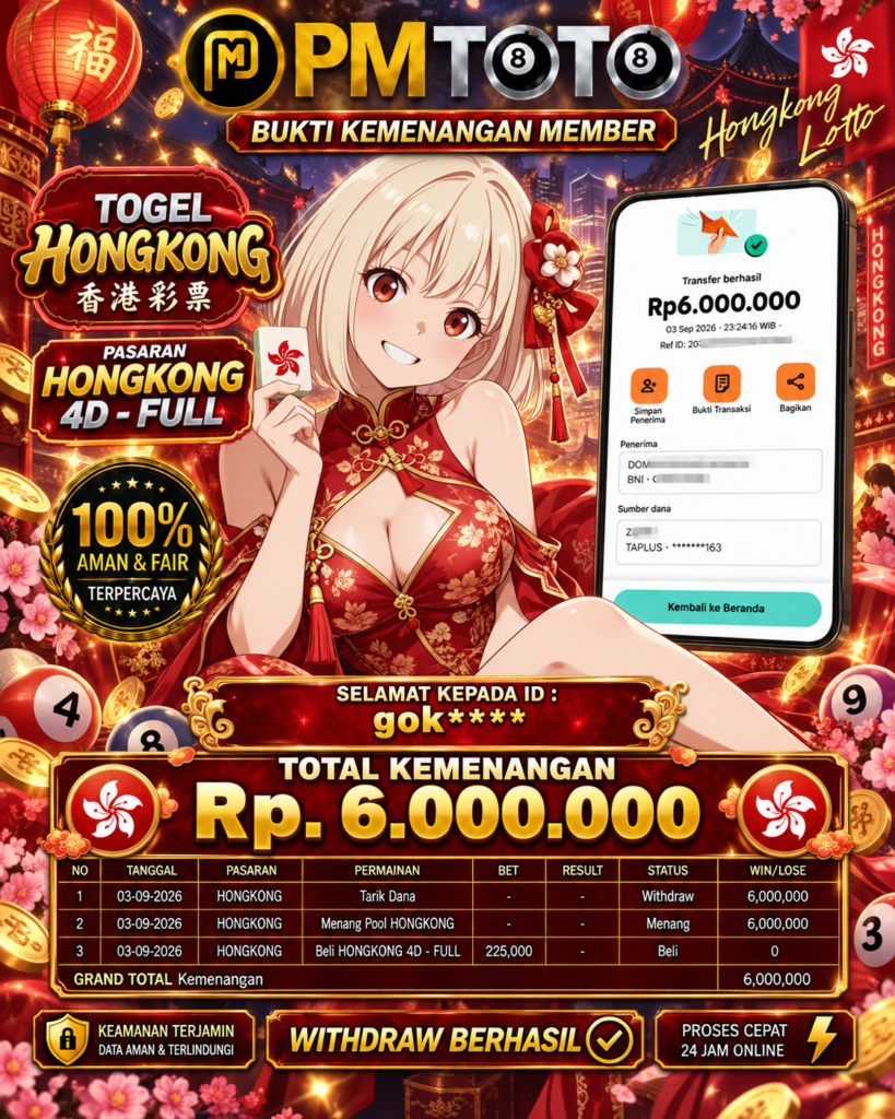 SELAMAT KEPADA MEMBER GOKXX JACKPOT 6 JUTA DI TOGEL HONGKONG LOTTO