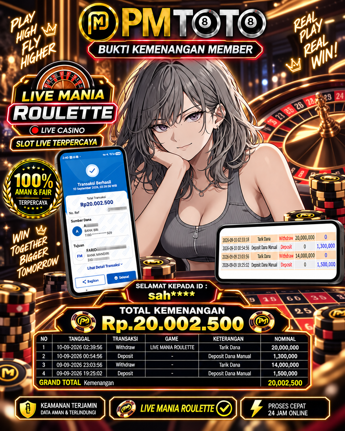 SELAMAT KEPADA MEMBER SAHXXX JACKPOT 20 JUTA DI LIVE MANIA ROULETTE