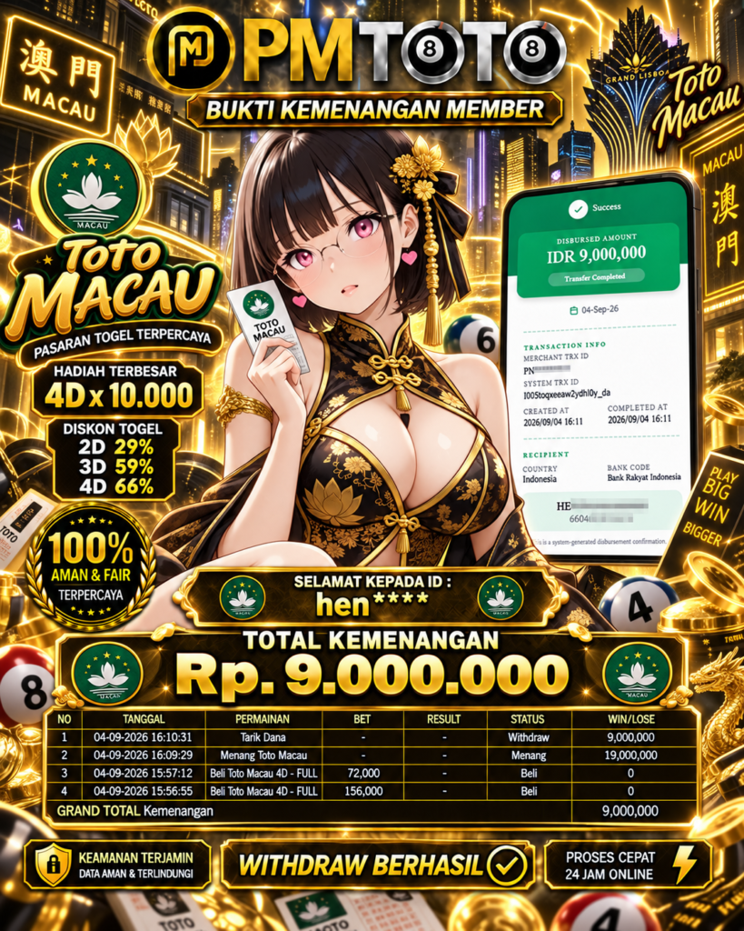 SELAMAT KEPADA MEMBER HENXX JACKPOT 9 JUTA DI TOGEL TOTO MACAU